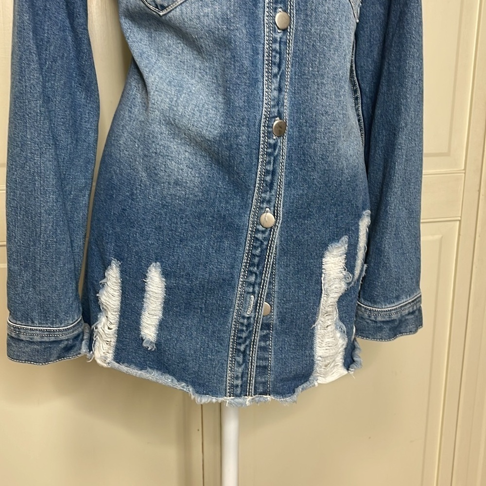 Women’s Oversized Denim Jacket Casual Long Boyfriend Distressed Blue Jean Sz M - Picture 3 of 10